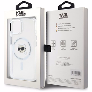 Karl Lagerfeld IML Metāla Karla Galvas Magnētiskais viedtālruņa apvalks iPhone 15 balts