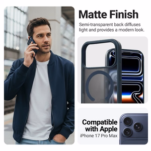 Crong Hybrid Matte Magnetic MagSafe vāciņš ierīcei iPhone 17 Pro Max, tumši zils