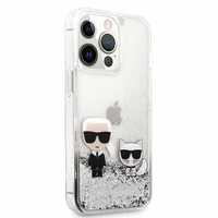 Karl Lagerfeld Šķidrie spīdumi Karl&Choupette viedtālruņa apvalks iPhone 13 Pro Max 6.7" - sudraba