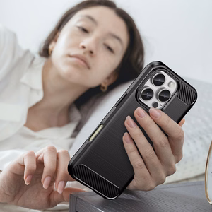 Carbon viedtālruņa apvalks iPhone 16 Pro Max silikona apvalks - melns