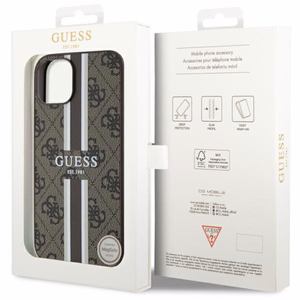 Guess GUHMP14MP4RPSW iPhone 14 Plus 6.7" brūns/brūns cietais apvalks 4G Printed Stripes MagSafe