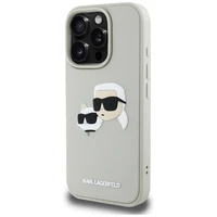 Karl Lagerfeld HC 3D gumijas dubultgalvu iPhone 16 Pro Max viedtālruņa apvalks - bēšs