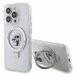 Karl Lagerfeld KLHMP15LHMRSKCH iPhone 15 Pro 6.1" balts/balts cietais apvalks Gredzena statīvs Karl&Choupette MagSafe