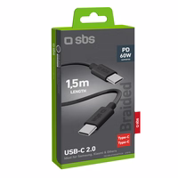 SBS TECABLETISSUETCK USB-C - USB-C 1,5 m 60W pīts kabelis - melns