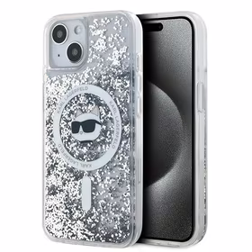 Karl Lagerfeld Šķidrie Spīdumi Choupette galvas MagSafe apvalks iPhone 14 / 15 / 13 - caurspīdīgs