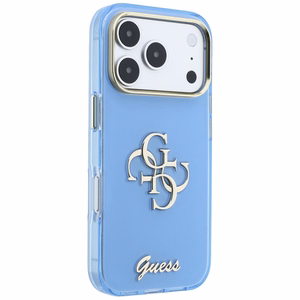 Guess IML 4G Script Metal vāciņš modelim iPhone 18 Pro Max / 17 Pro Max – gaiši zils