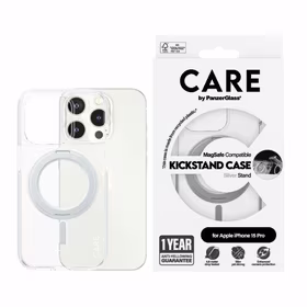 CARE by PanzerGlass viedtālruņa apvalks ar statīvu MagSafe iPhone 15 Pro - sudrabains