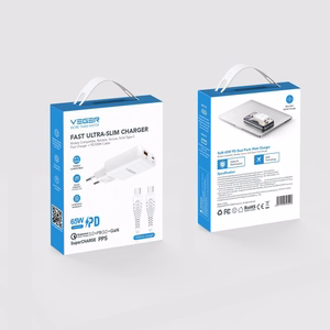 Tālruņa lādētājs USB A + Type C PD 65 W + datu kabelis Type C uz C 100 W VEGER TR122, balts