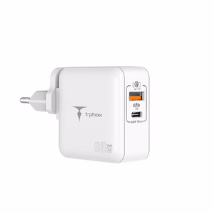 SIENAS LĀDĒTĀJS T-PHOX MEGA T-PP09 GAN PD 65W USB/USB-C BALTS