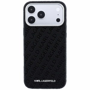 Karl Lagerfeld Grained Allover Logo Metal Elongated MagSafe maciņš iPhone 18 Pro / 17 Pro, melns