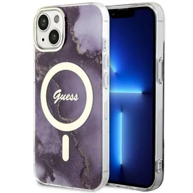 Guess GUHMP14SHTMRSU iPhone 14 6.1" violeta/violeta cietais apvalks Golden Marble Magnētiskais