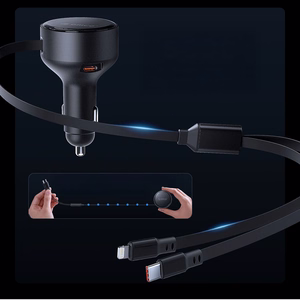 Orico Dual Stretch 60W USB-C auto lādētājs ar diviem izvelkamiem USB-C + Lightning kabeļiem - melns