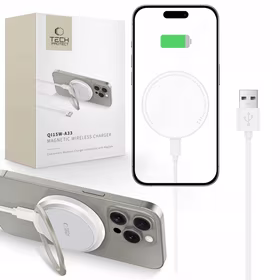 Tech-Protect QI15W-A33 indukcijas lādētājs ar MagSafe un statīvu ar USB-A / USB-C kabeli - balts
