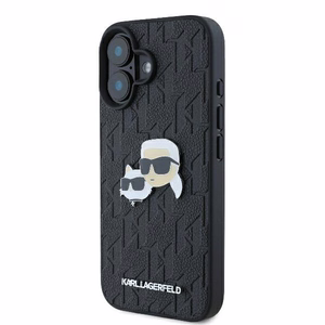 Karl Lagerfeld Monogramma Karl un Choupette Galvas Piespraude iPhone 16 Viedtālruņa Apvalks - Melns