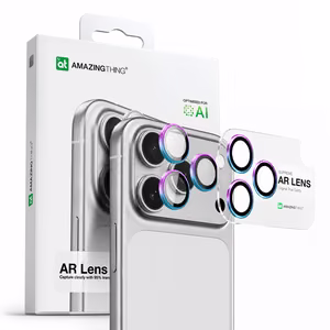AmazingThing Lēcas Stikls iPhone 17 Pro / Pro Max ar Varavīksnes Alumīnija Rāmi