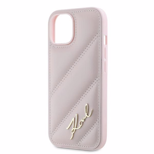 Karl Lagerfeld Diagonal Quilted Script case for iPhone 15 Plus / 14 Plus - pink