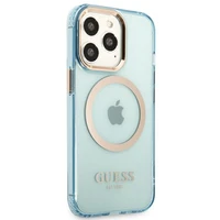 Guess Gold Outline caurspīdīgs Magnētiskais MagSafe viedtālruņa apvalks iPhone 13 Pro / iPhone 13 - zils