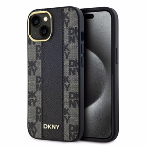 DKNY Ādas rūtainais magnētiskais apvalks iPhone 15 Plus / 14 Plus - melns