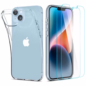 Spigen Crystal viedtālruņa apvalks un rūdītā stikla komplekts iPhone 14 Plus - caurspīdīgs