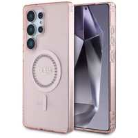 Guess Kristāli Drukāts Klasiskais Logotips Magnētiskais Samsung Galaxy S25 Ultra Viedtālruņa apvalks rozā