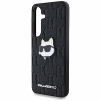 Viedtālruņa apvalks Karl Lagerfeld Ādas Monogramma Pin Logo Choupette Head Samsung Galaxy S25 melns
