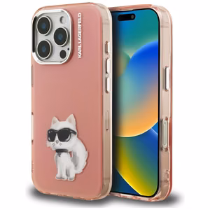 Karl Lagerfeld IML Aquarelle Choupette & Logo iPhone 16 Pro Case - Pink