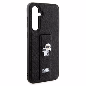 Karl Lagerfeld Gripstand Saffiano Karl&Choupette Pins viedtālruņa apvalks Samsung Galaxy S23 FE - melns