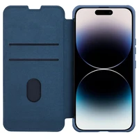 Nillkin Qin Cloth Pro viedtālruņa apvalks iPhone 14 Pro Max ar kameras vāciņu, atverams apvalks, zils