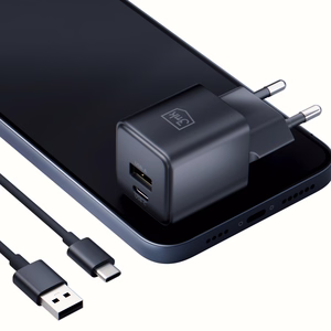Melns 3mk Hyper GaN tīkla lādētājs, 20 W, QC4+/PD/PPS, USB 1A1C, ES