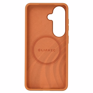 Liavec Silky maciņš ar metāla kameras rāmi priekš Samsung Galaxy S26 Plus oranžs