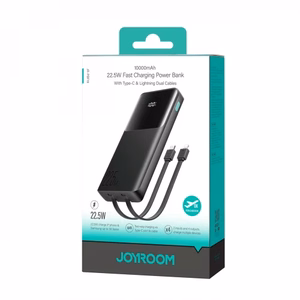 Portatīvais lādētājs Joyroom JR-PBF19 melns 10000mAh 22.5W (PD / QC3.0) + integrēti Type-C / Lightning kabeļi