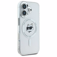 Karl Lagerfeld IML Metal Choupette Head magnētiskais viedtālruņa apvalks iPhone 16 Plus - balts