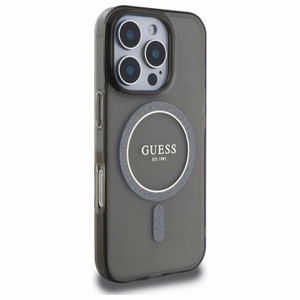 Guess IML Glitter Circle Magnētiskais apvalks iPhone 16 Pro Max - melns