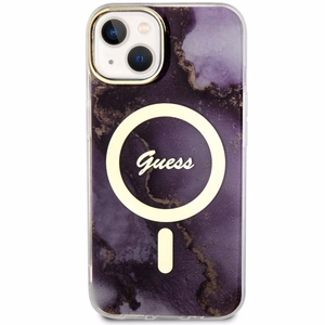 Guess GUHMP14SHTMRSU iPhone 14 6.1" violeta/violeta cietais apvalks Golden Marble Magnētiskais
