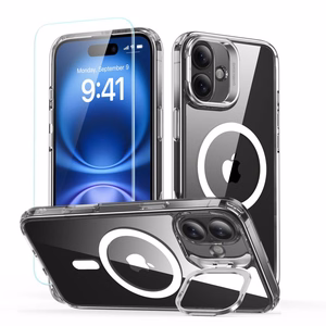 ESR Classic Hybrid Kickstand Halolock MagSafe Viedtālruņa apvalka komplekts + Aizsargstikls iPhone 16 Plus – caurspīdīgs