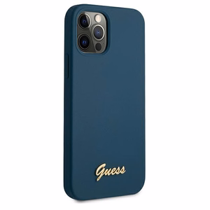 Guess GUHCP12LLSLMGBL iPhone 12 Pro Max 6.7" zils/zils cietais apvalks Metal Logo Script