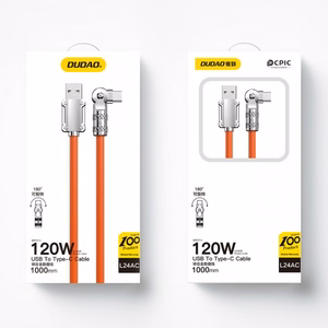 USB kabelis Dudao L24AC (180' stūris) Oranžs Type-C 100cm (līdz 120W)