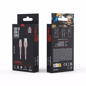 Maxlife MXUC-04 kabelis USB - USB-C 1,0 m 3A rozā