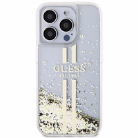 Guess Liquid Glitter Gold Stripes viedtālruņa apvalks iPhone 15 Pro - caurspīdīgs