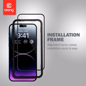 Crong Anti-Bacterial 3D Armor Glass 9H visu ekrānu pārklājošs rūdīta stikla aizsargs iPhone 14 Pro Max ar uzstādīšanas rāmi