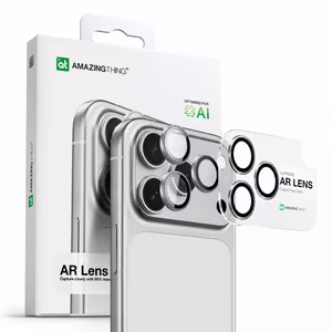 AmazingThing Lēcas Stikls iPhone 17 Pro / Pro Max ar Sudraba Alumīnija Rāmi