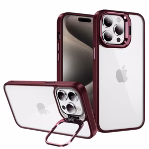 Tel Protect Kickstand bordo viedtālruņa apvalks ar statīvu + kameras objektīva stikls Iphone 13 Pro Max bordo