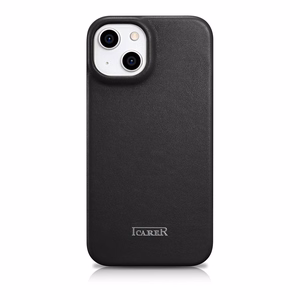 iCarer CE Premium ādas folio vāciņš iPhone 14 Plus ar MagSafe magnētisku flip vāciņu - melnā krāsā