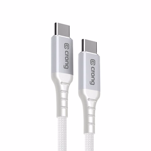 Crong Armor Link USB-C–USB-C kabelis, 2 m, 100 W PD, 5 A, balts