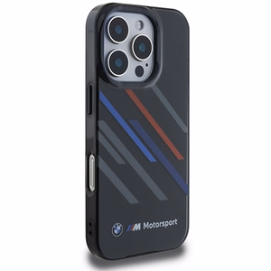 BMW Motosport IML nejaušas svītras iPhone 16 Pro apvalks - melns