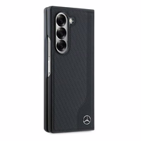 Mercedes Leather Wood Imitation MagSafe viedtālruņa apvalks Samsung Galaxy Z Fold 6 - melns