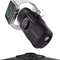 Wozinsky WF16-YCS 5000mAh 15W USB-C mini portatīvais lādētājs ar iebūvētu USB-C kabeli un Apple Watch lādētāju - melna