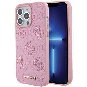 Guess ādas 4G Stamped maciņš iPhone 15 Pro rozā