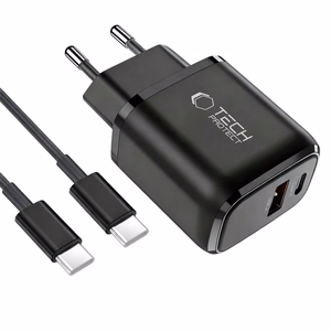 Tech-Protect NCA45W-GAN 2 portu 45 W sienas lādētājs ar USB-C kabeli - melns