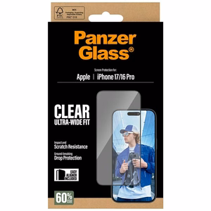 PanzerGlass īpaši plats EasyAligner rūdītais aizsargstikls iPhone 17 / 16 Pro viedtālrunim